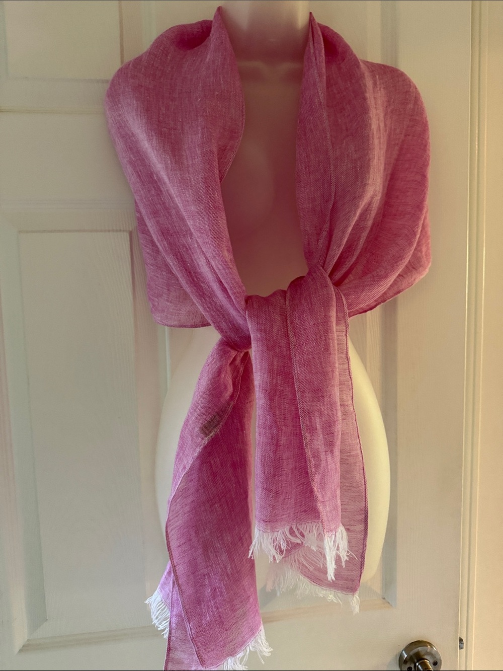 Puro Lino Made in Italy Pink Linen Fringe Scarf Wrap Shawl